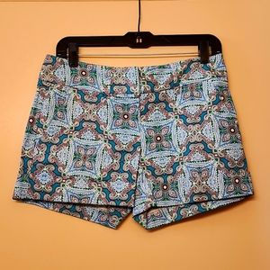 Shorts in a blue and green paisley pattern
